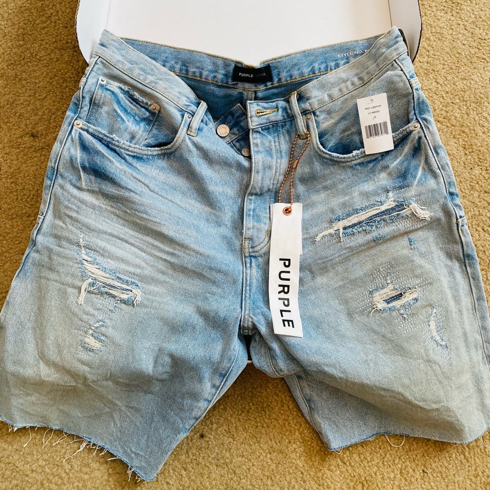 Purple Brand Logo-patch Denim Shorts